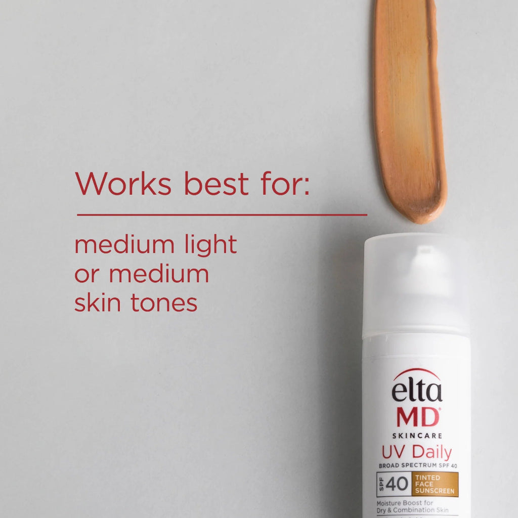 Elta MD skincare product with a swatch on a gray background