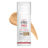 Eltamd UV Daily Tinted Face Sunscreen bottle with a swatch of sunscreen color on a white background
