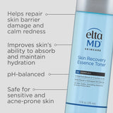 EltaMD Skin Recovery Essence Toner key benefits – restores pH balance, detoxifies, calms irritation, and boosts hydration for sensitive or stressed skin