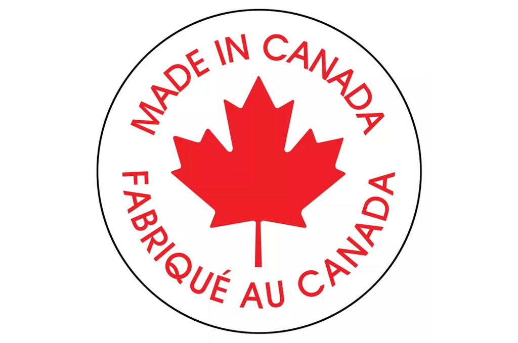 Made in Canada logo (with French Translation) featuring a maple leaf symbolizing local craftsmanship and quality
