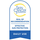 Skin Cancer Foundation Seal of Recommendation for effective sun protection daily use on a white background