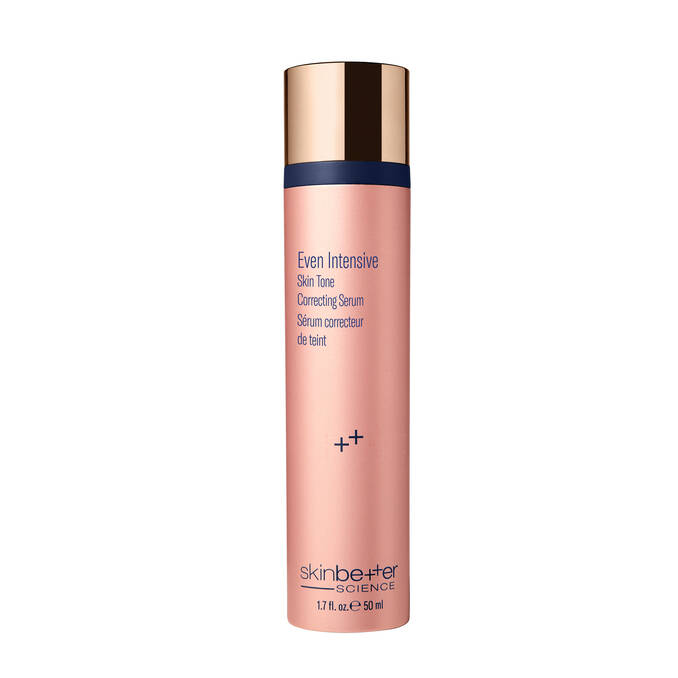 SkinBetter Science Even Intensive Skin Tone Correcting Serum bottle with rose gold cap and body on a white background