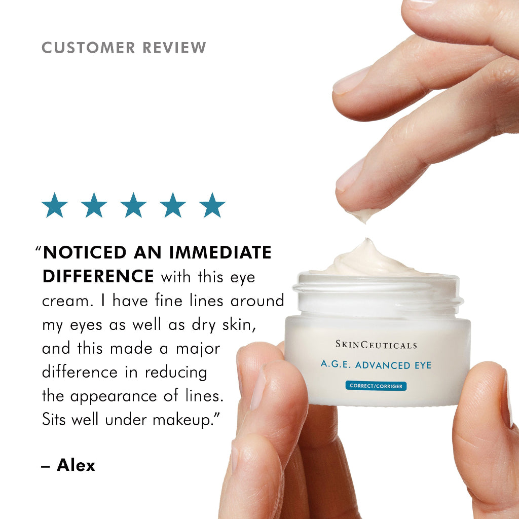 Customer review of SkinCeuticals A.G.E. Advanced Eye cream highlighting personal experience and visible results