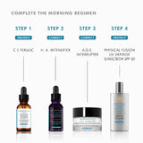 SkinCeuticals A.G.E. Interrupter Advanced featured in a 4-step morning skincare regimen for anti-aging benefits