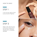 How to apply SkinCeuticals AOX+ Eye Gel — gently patting gel around the under-eye area and brow bone using fingertips