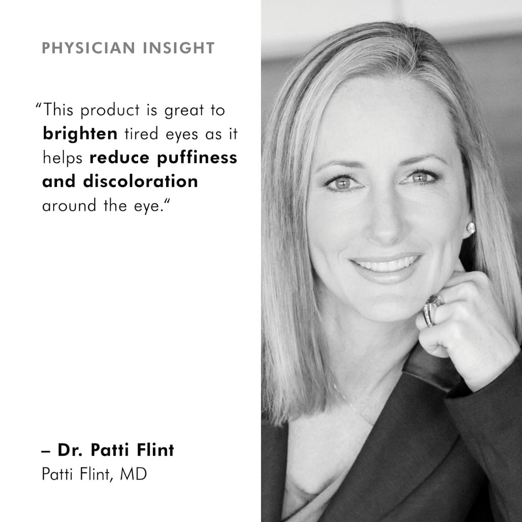 SkinCeuticals AOX+ Eye Gel with physician insight by Dr. Patti Flint highlighted alongside product image