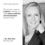 SkinCeuticals AOX+ Eye Gel with physician insight by Dr. Patti Flint highlighted alongside product image