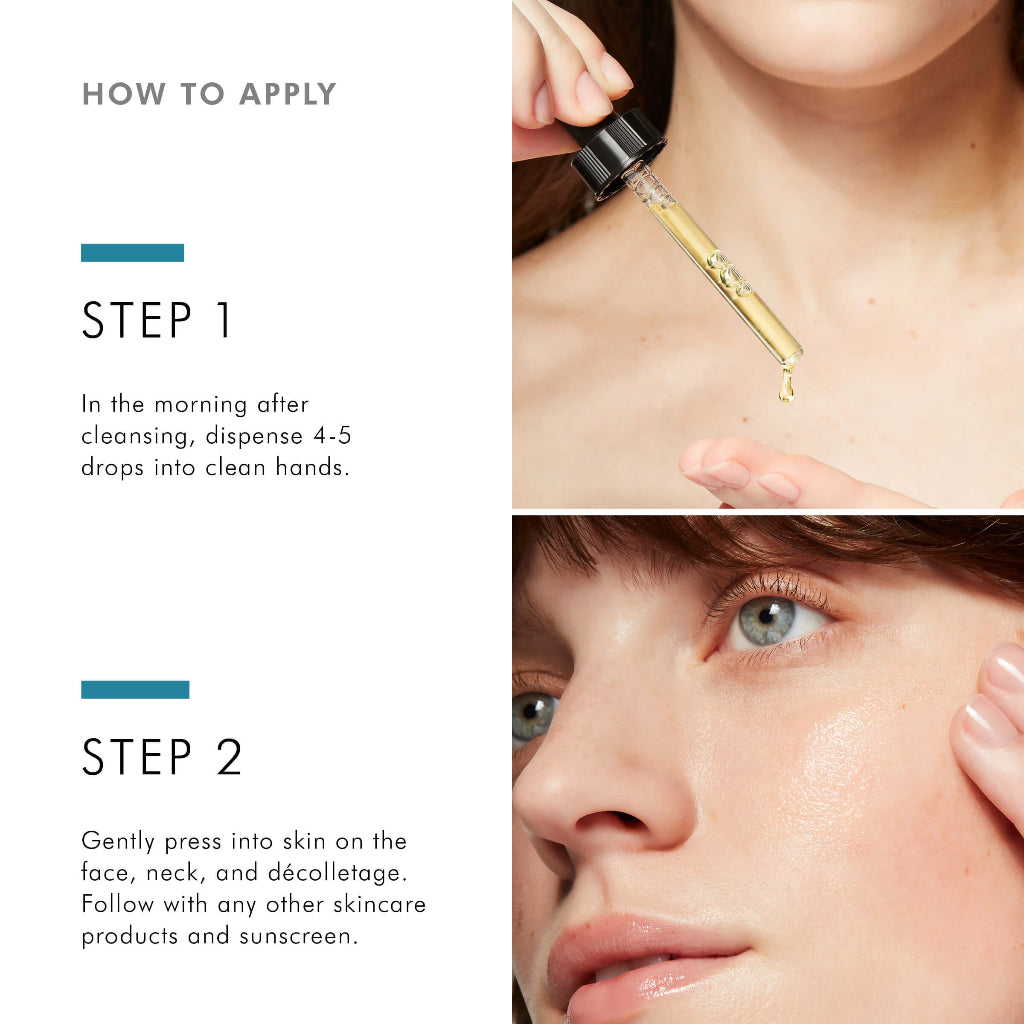 SkinCeuticals C E Ferulic serum application guide showing how to apply antioxidant drops to the face for maximum effectiveness