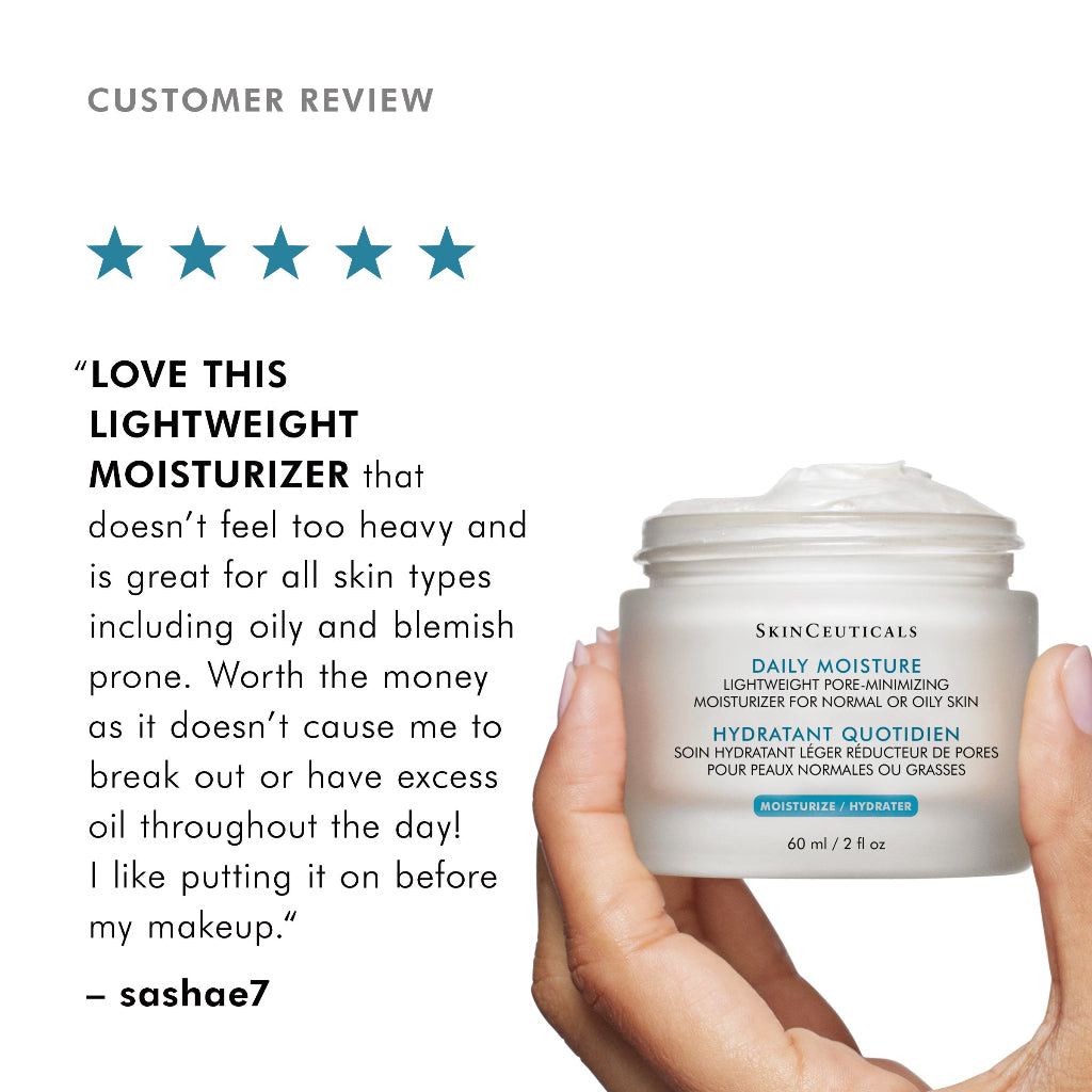 Customer review by Sashae7 sharing experience and results with SkinCeuticals Daily Moisture