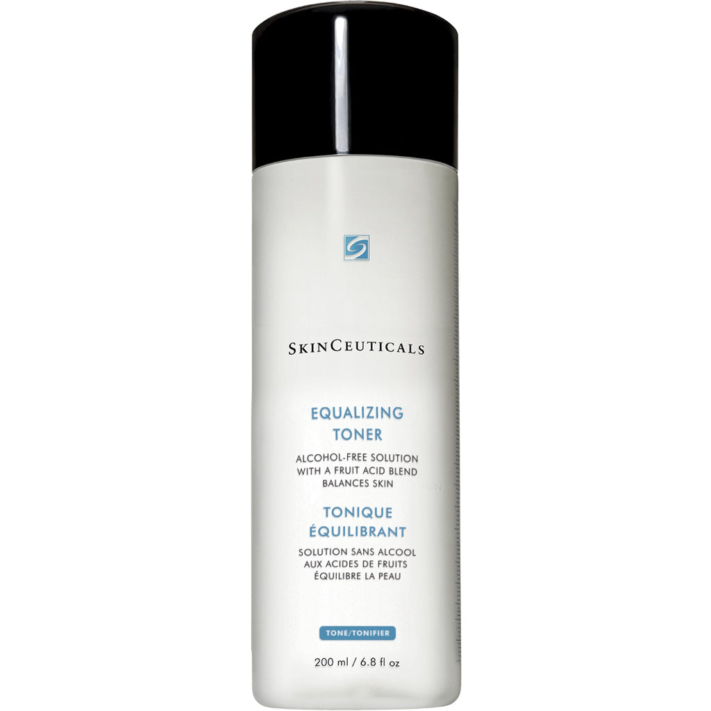 SkinCeuticals Equalizing Toner bottle standing upright on a clean white background, showcasing its sleek, minimalist design
