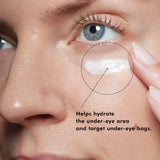 Swatch of SkinCeuticals Eye Balm applied under the eye of a fair-skinned woman – showing the rich, creamy texture designed to hydrate and smooth delicate under-eye skin