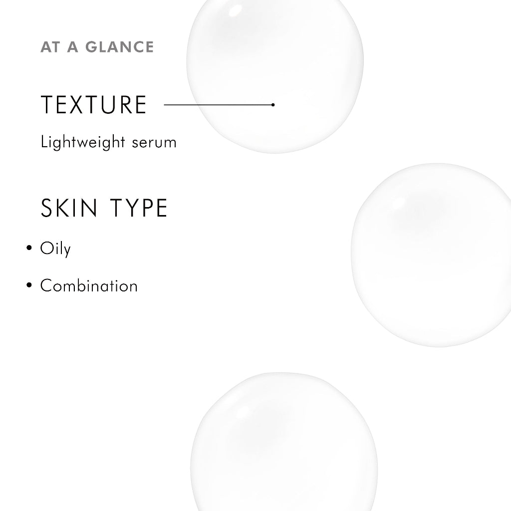SkinCeuticals LHA Serum at-a-glance image showcasing lightweight, oil-free texture and suitability for oily, combination, and acne-prone skin types