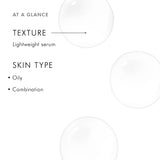 SkinCeuticals LHA Serum at-a-glance image showcasing lightweight, oil-free texture and suitability for oily, combination, and acne-prone skin types