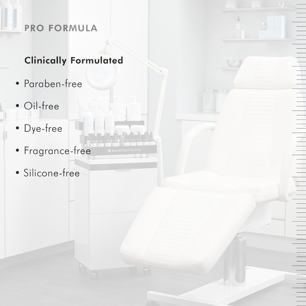 SkinCeuticals LHA Serum certifications graphic highlighting dermatologist-tested, paraben-free, non-comedogenic, and clinically backed skincare claims.