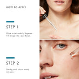 Visual guide showing how to apply SkinCeuticals LHA Serum with step-by-step instructions for targeted use on oily, aging, or acne-prone skin