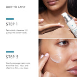 Step-by-step guide on applying SkinCeuticals Metacell B3 with close-up shots of a woman's face.