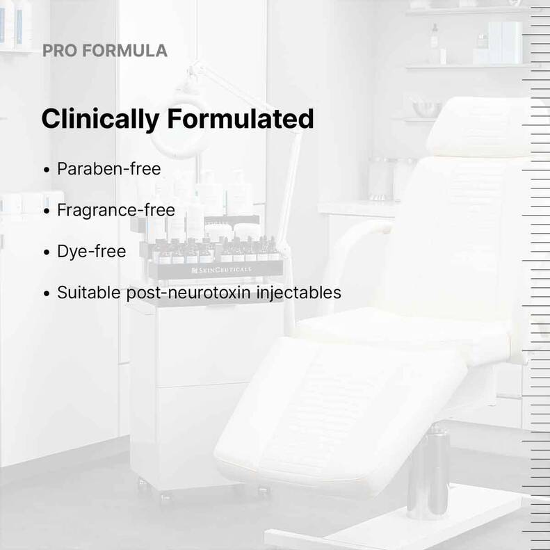 SkinCeuticals P-TIOX certification badges showcasing clinically proven results, physician-tested safety, and suitability for all skin types including sensitive skin