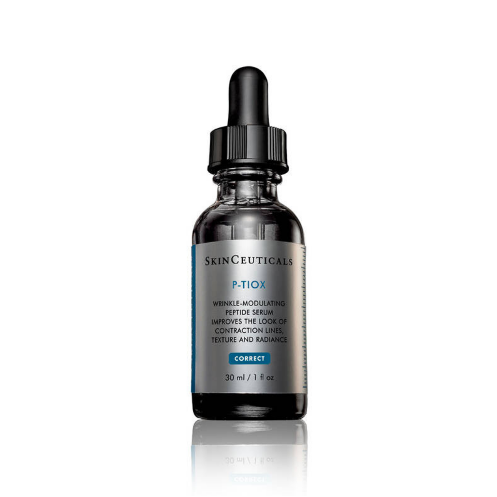 SkinCeuticals P-TIOX serum bottle displayed upright on a clean, minimal background, highlighting its sleek, modern packaging and clinical-grade anti-wrinkle formula