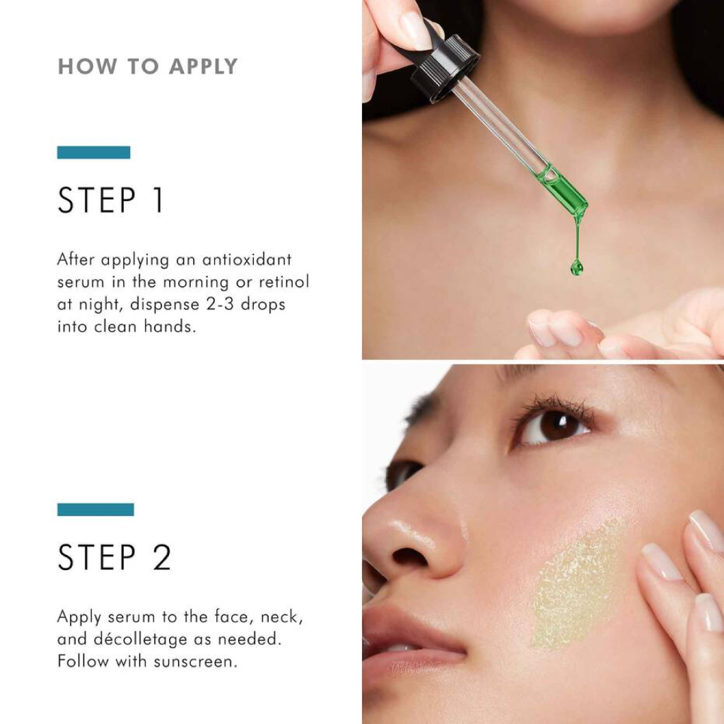 How to apply SkinCeuticals Phyto Corrective Gel in 2 steps – dispense a few drops and gently pat onto clean face, focusing on areas of redness or sensitivity before moisturizer.