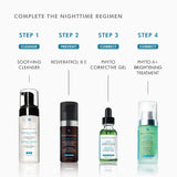 SkinCeuticals Phyto Corrective Gel in a 4-step PM regimen – shown as the calming serum step after cleansing and before moisturizer to soothe and hydrate skin overnight