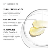 SkinCeuticals Resveratrol B E key ingredients image highlighting resveratrol, baicalin, and vitamin E for powerful antioxidant protection and skin rejuvenation