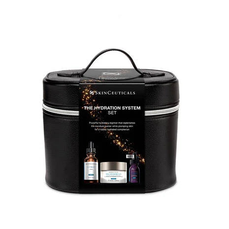 The Skinceuticals Holiday The Hydration System Set displayed with its retail black bag packaging