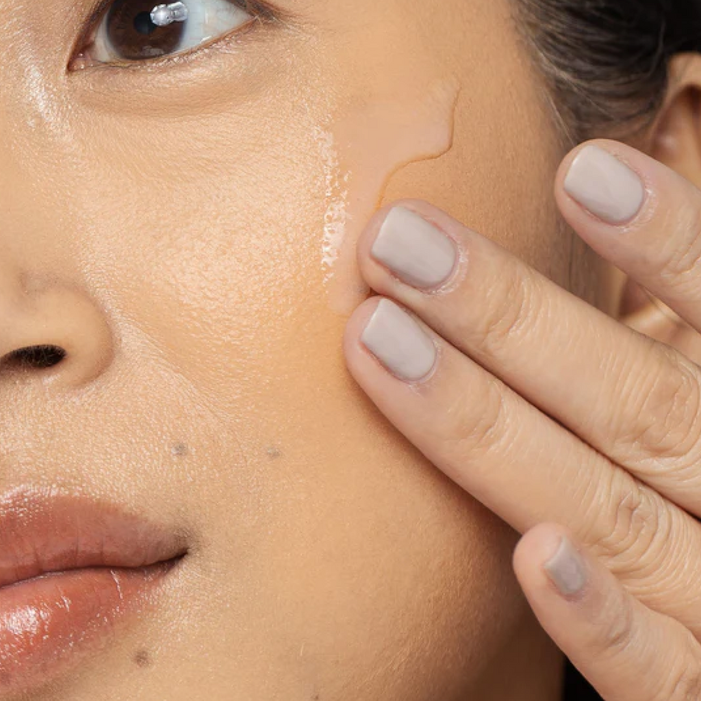 Vivier Acne Treatment System applied on the face, showcasing its lightweight, effective formula that targets acne, reduces breakouts, and promotes clear, healthy skin