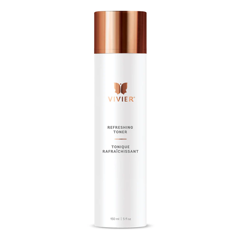 Vivier Refreshing Toner bottle with a sleek design, showcasing the alcohol-free, oil-free formula for skin balancing, pore refining, and hydration. Ideal for all skin types, including sensitive skin