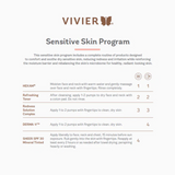 Vivier Sensitive Skin Program morning and evening routine, showcasing a step-by-step skincare regimen with full-size products for soothing and hydrating sensitive skin