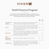 Vivier Youth Preserve Program skincare set, featuring full-size products for morning and evening routines. Includes Ultra Foaming Cleanser, Kine-C®, Retinol 0.3%, Daily Age-Defying Moisturizer, and SHEER SPF 45