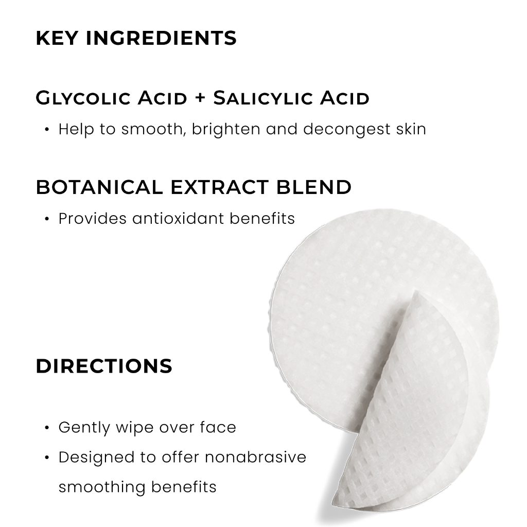 ZO Complexion Renewal Pads ingredient list and usage directions – Exfoliating treatment pads for oily and acne-prone skin, featuring salicylic acid and botanical extracts.