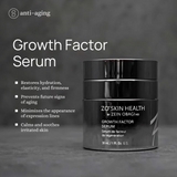 Infographic highlighting the key benefits of ZO Growth Factor Serum, including reduced wrinkles, improved skin firmness and elasticity, enhanced radiance, soothing properties, and protection against future signs of aging