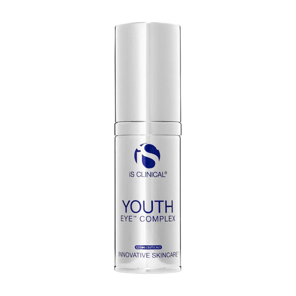 A bottle of iS Clinical Youth Eye Complex skincare product.