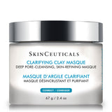 SkinCeuticals Clarifying Clay Masque jar on white background, showcasing non-drying clay mask for oily and congested skin