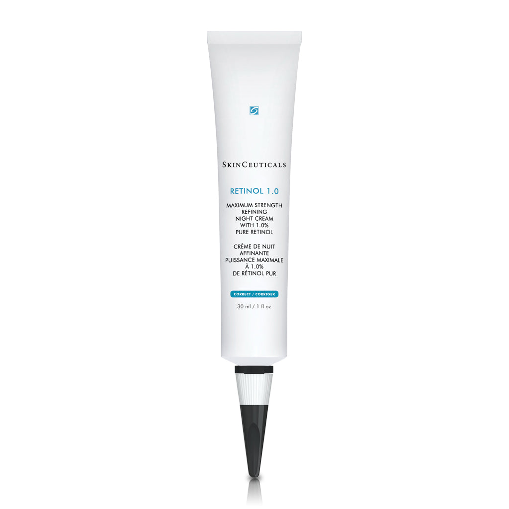 SkinCeuticals Retinol 1% – high-strength nighttime retinol cream in a white tube, designed to target advanced signs of aging, improve skin tone, and refine texture for a smoother complexion.