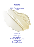 Cream texture swatch with text on a white background