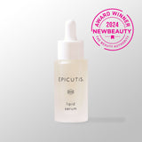 Epicutis lipid serum bottle with '2024 NewBeauty Award Winner' stamp on a light gray background