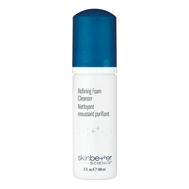 SkinBetter Science Refining Foam Cleanser bottle on a clean white background, highlighting its sleek design and gentle exfoliating formula