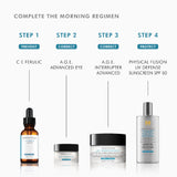 SkinCeuticals A.G.E. Advanced Eye featured in a 4-step morning skincare regimen for anti-aging eye care
