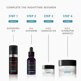 SkinCeuticals A.G.E. Advanced Eye included in a 4-step evening skincare routine targeting wrinkles and puffiness