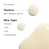 SkinCeuticals A.G.E. Interrupter Ultra Serum at a glance card focusing on product texture and appropriate skin types on a white background