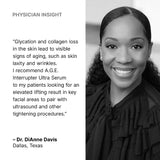 Physician Dr. DiAnne Davis' black and white photo and product insights on the SkinCeuticals A.G.E. Interrupter Ultra Serum