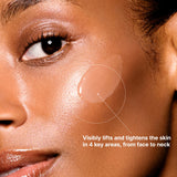 Close-up of a woman's face with a product application of the SkinCeuticals A.G.E. Interrupter Ultra Serum, highlighting skin lifting and tightening effects.