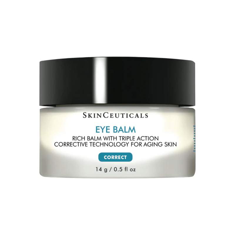 SkinCeuticals Eye Balm – rich, hydrating under-eye cream in a sleek jar, designed to moisturize delicate skin and reduce the appearance of fine lines, puffiness, and visible aging