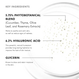 SkinCeuticals Phyto Corrective Essence Mist key ingredients displayed, including hyaluronic acid, glycerin, cucumber, thyme, olive leaf, and rosemary extracts known for hydration and calming benefits.