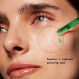 Swatch of SkinCeuticals Phyto Corrective Gel on a woman's skin – showing its lightweight, green-tinted gel texture designed to calm, soothe, and hydrate sensitive or redness-prone skin
