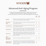 Vivier Advanced Anti-Aging Program morning and night routine, highlighting the complete skincare regimen with products for prepping, targeting, moisturizing, and protecting the skin