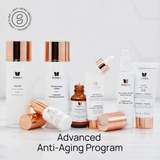 Vivier Advanced Anti-Aging Program complete skincare set displayed with full-size products designed to target advanced signs of aging for a youthful, radiant complexion. Available in Anti-Age Medical Clinic.