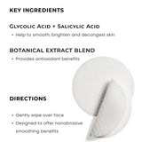 ZO Complexion Renewal Pads ingredient list and usage directions – Exfoliating treatment pads for oily and acne-prone skin, featuring salicylic acid and botanical extracts.