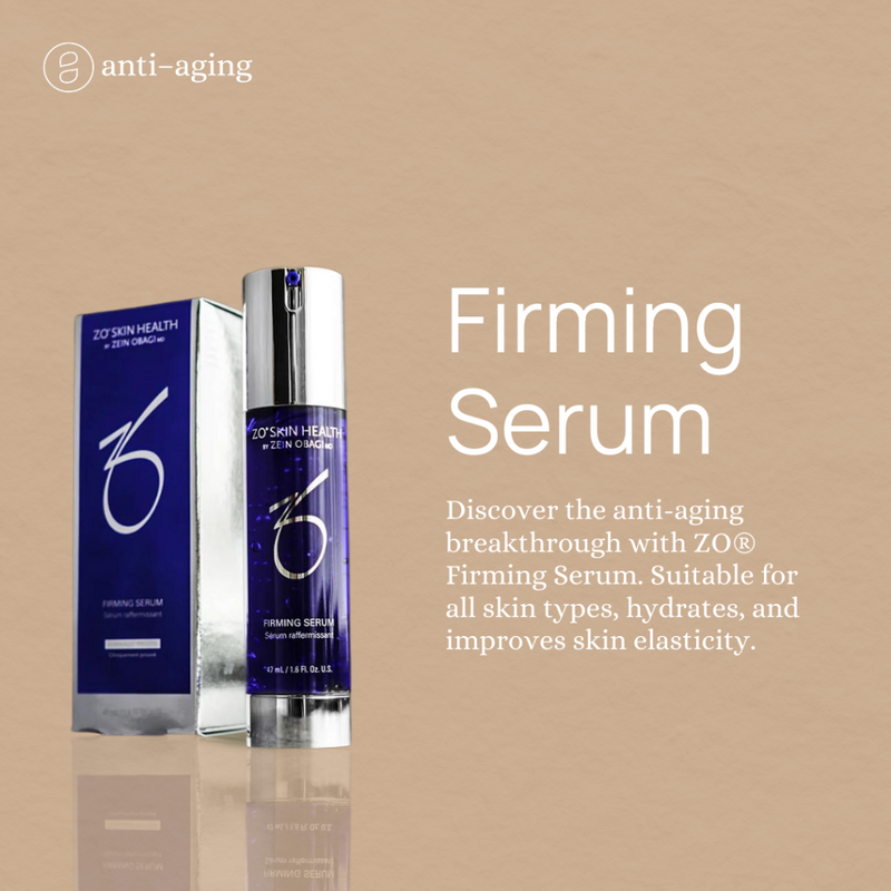 Product image of ZO® Firming Serum in sleek silver and white packaging, available at Anti Aging Medical and Laser Clinic on West 4th Avenue, Vancouver, Canada—formulated to lift, firm, and improve skin elasticity for a more sculpted, youthful appearance.